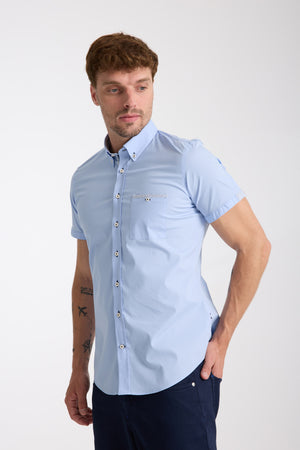 Camisa Hombre Manga corta Iconic Popelin Stretch Azul Claro