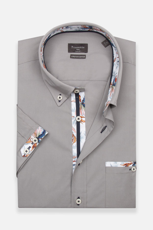 Iconic Herren Hemd Kurzarm Poplin Stretch Hellgrau