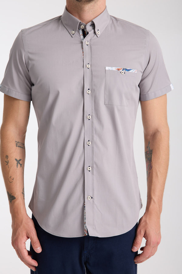 Chemise Homme Manche Courte Iconic Popelin Stretch Gris clair