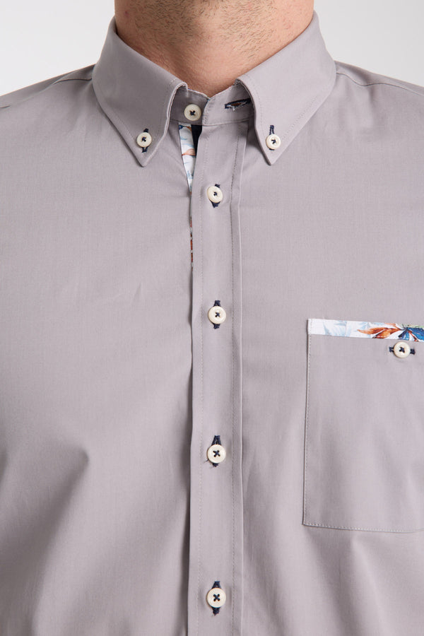 Chemise Homme Manche Courte Iconic Popelin Stretch Gris clair