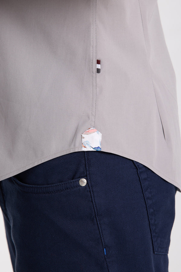 Chemise Homme Manche Courte Iconic Popelin Stretch Gris clair