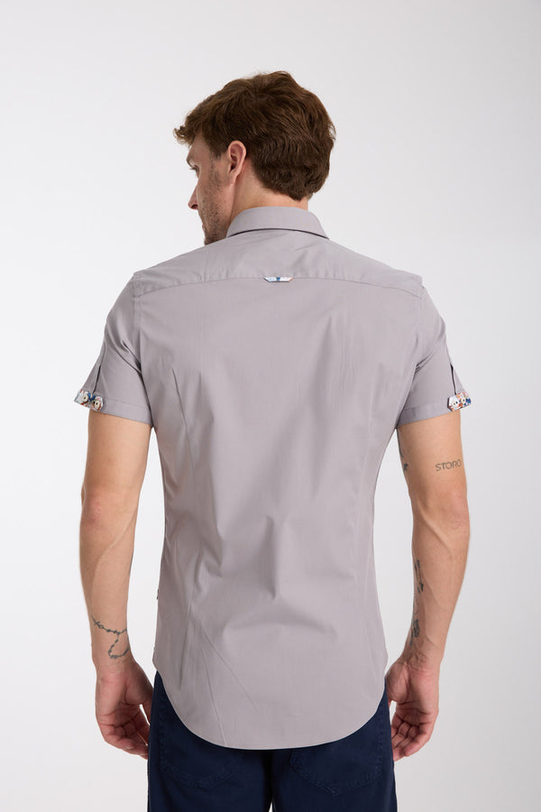 Chemise Homme Manche Courte Iconic Popelin Stretch Gris clair