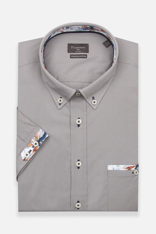 Iconic Herren Hemd Kurzarm Poplin Stretch Hellgrau
