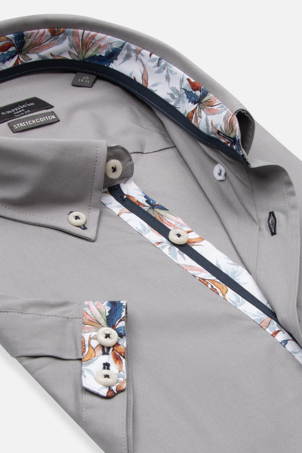 Iconic Herren Hemd Kurzarm Poplin Stretch Hellgrau