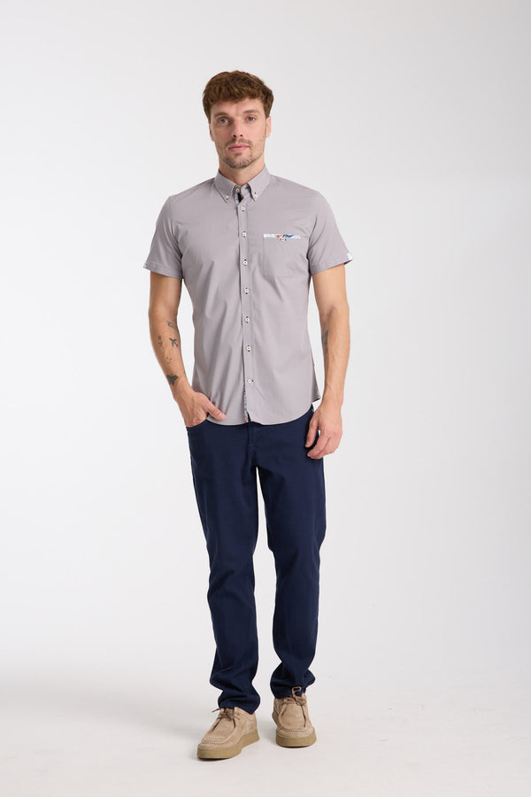 Chemise Homme Manche Courte Iconic Popelin Stretch Gris clair