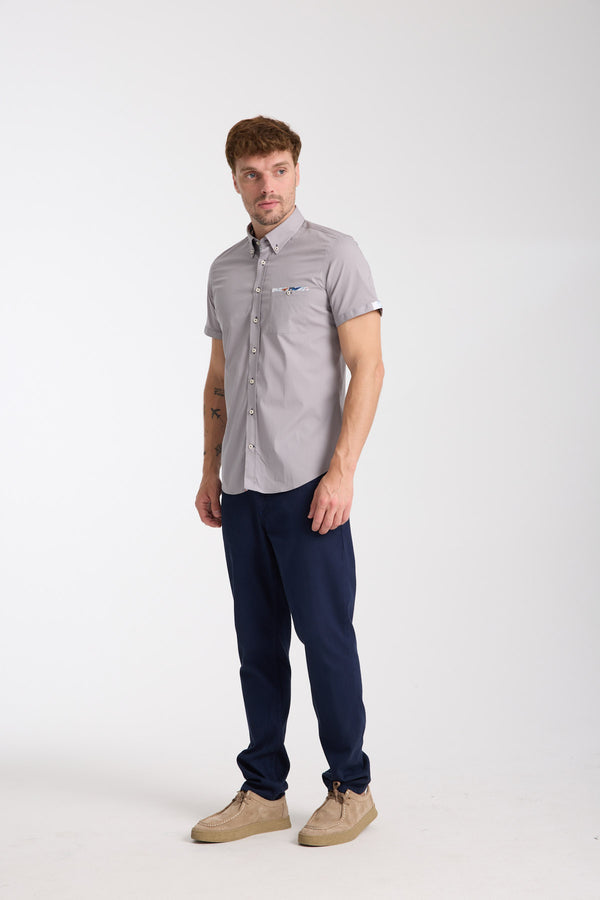Chemise Homme Manche Courte Iconic Popelin Stretch Gris clair