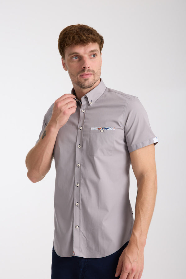 Chemise Homme Manche Courte Iconic Popelin Stretch Gris clair
