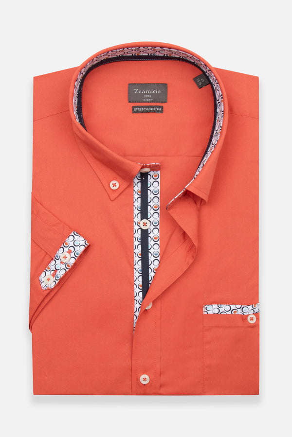 Iconic Poplin Stretch Man Shirt Short Sleeve Red