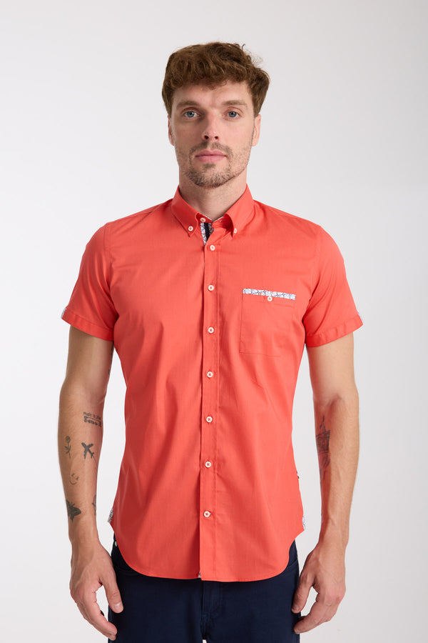 Herren Hemd Kurzarm Poplin Stretch Rot