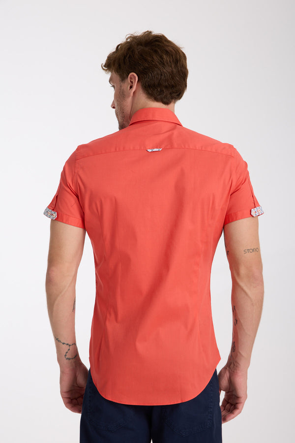 Herren Hemd Kurzarm Poplin Stretch Rot