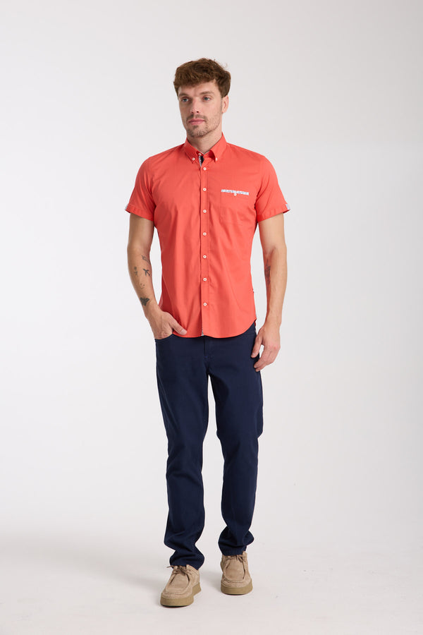 Herren Hemd Kurzarm Poplin Stretch Rot