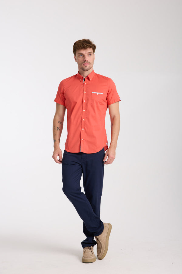 Herren Hemd Kurzarm Poplin Stretch Rot