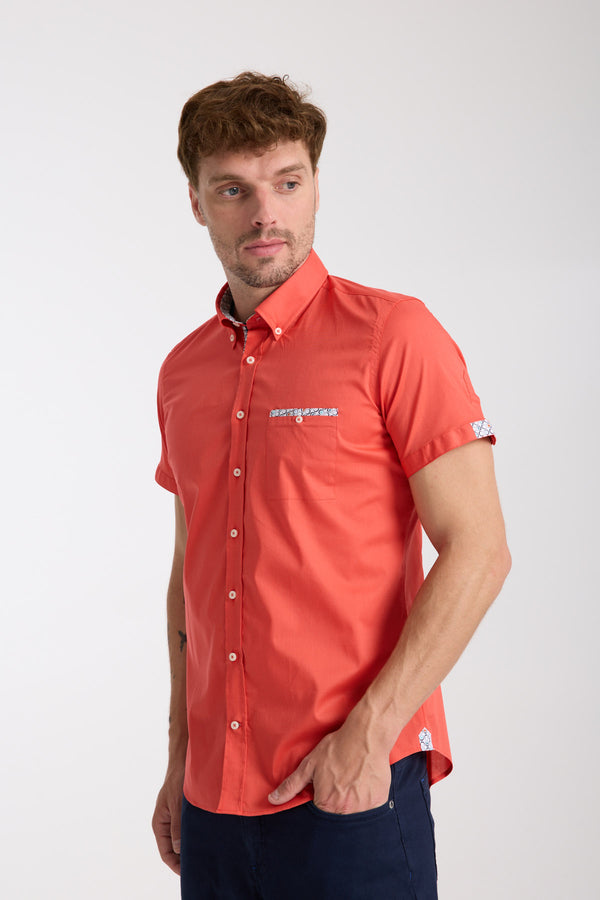 Herren Hemd Kurzarm Poplin Stretch Rot