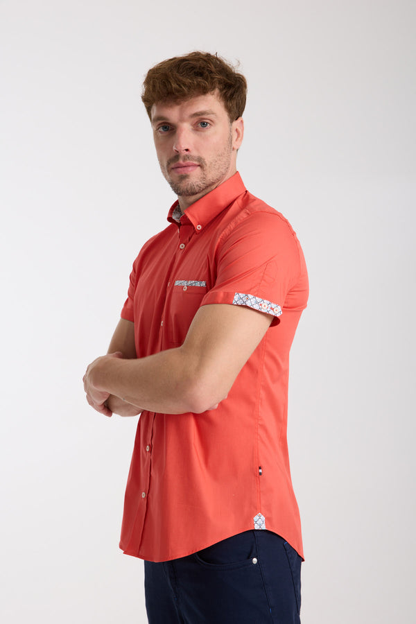 Herren Hemd Kurzarm Poplin Stretch Rot