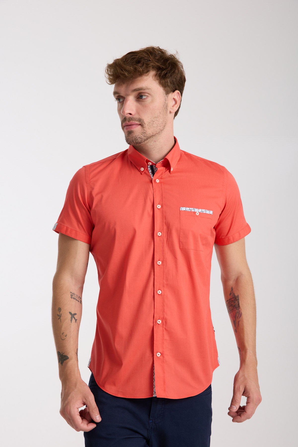 Chemise Homme Manche Courte Popelin Stretch Rouge – Camicie