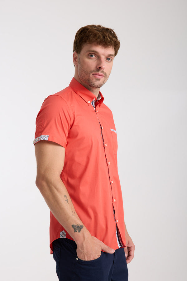 Herren Hemd Kurzarm Poplin Stretch Rot