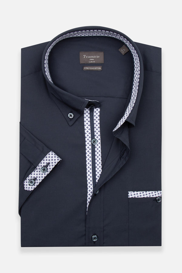 Herren Hemd Kurzarm Poplin Stretch Blau