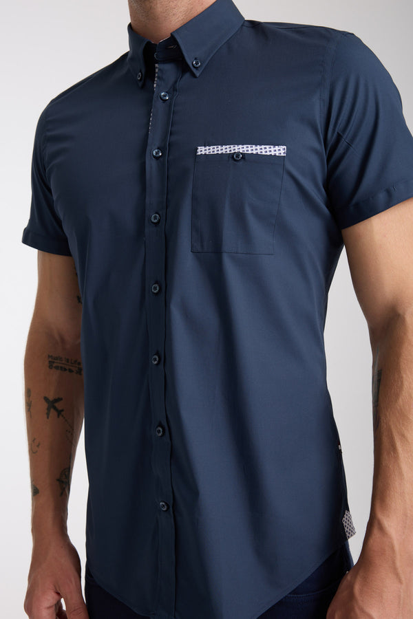 Iconic Poplin Stretch Man Shirt Short Sleeve Blue