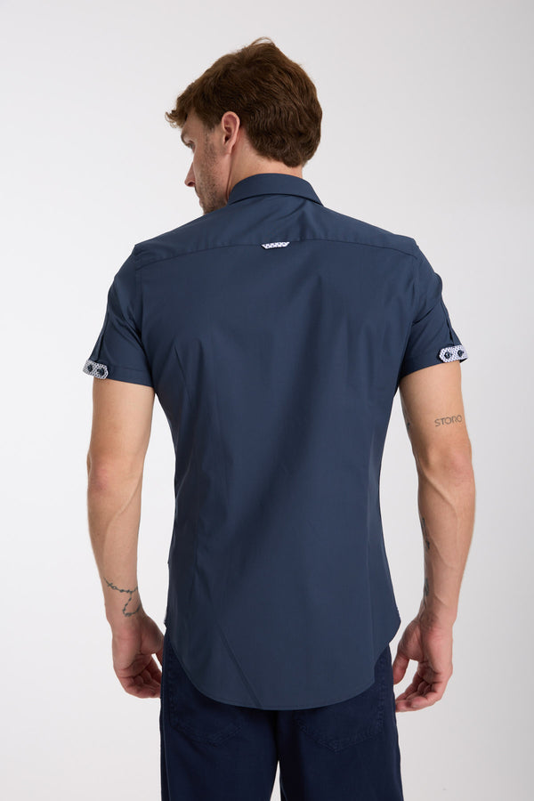 Iconic Poplin Stretch Man Shirt Short Sleeve Blue