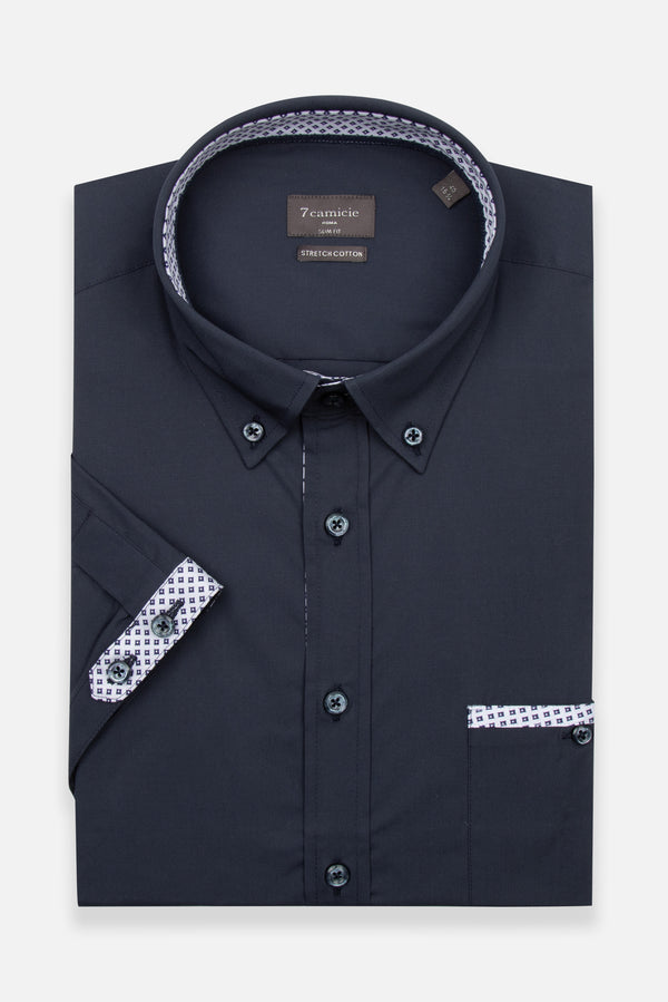 Herren Hemd Kurzarm Poplin Stretch Blau