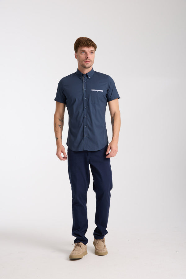 Iconic Poplin Stretch Man Shirt Short Sleeve Blue