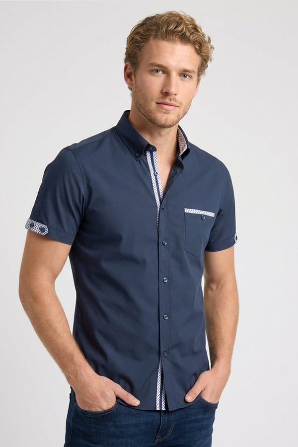 Camisa Hombre Manga corta Popelin Stretch Azul