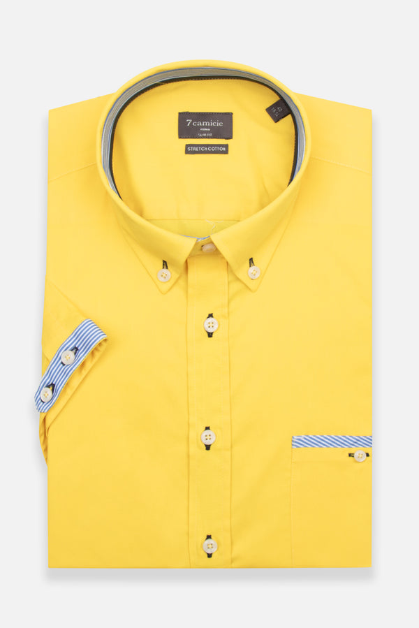 Iconic Poplin Stretch Man Shirt Short Sleeve Yellow