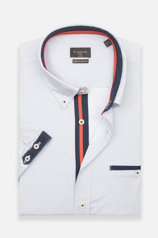 Herren Hemd Kurzarm Poplin Stretch Weiss Blau