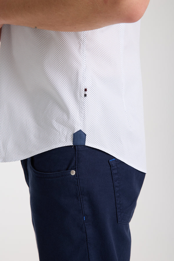 Chemise Homme Manche Courte Popelin Stretch Blanc Bleu