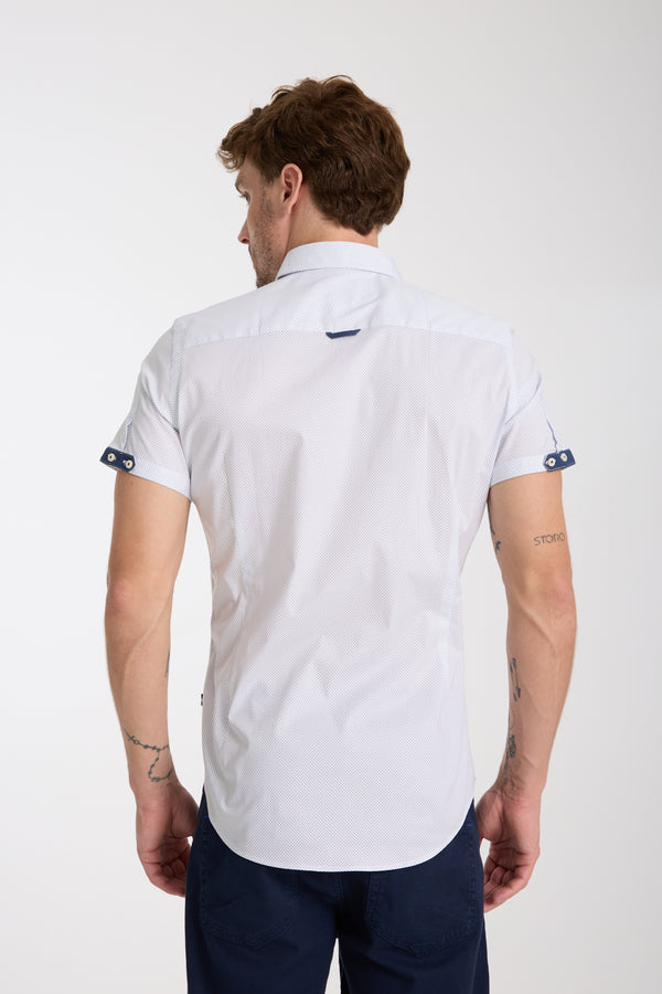 Chemise Homme Manche Courte Popelin Stretch Blanc Bleu