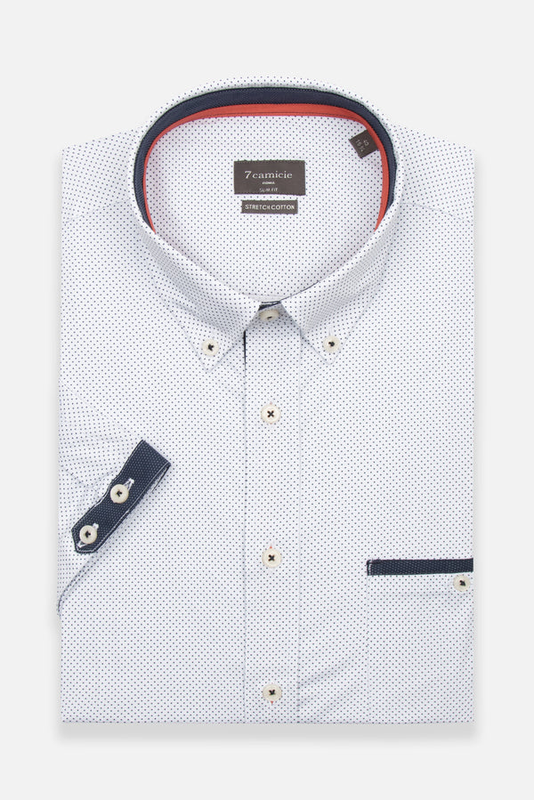 Herren Hemd Kurzarm Poplin Stretch Weiss Blau