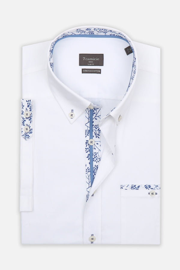 Chemise Homme Manche Courte Iconic Popelin Stretch Blanc