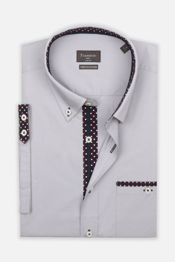 Iconic Herren Hemd Kurzarm Poplin Stretch Grau