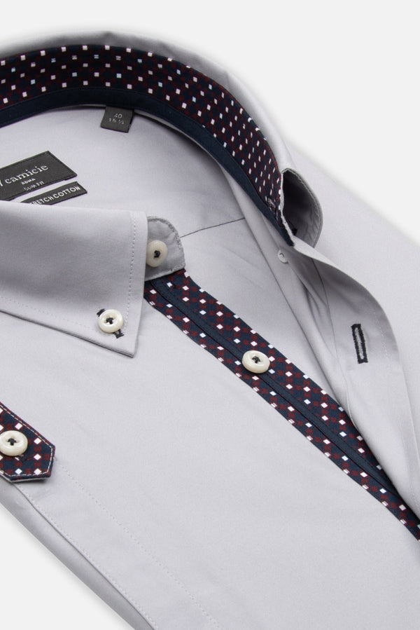 Iconic Herren Hemd Kurzarm Poplin Stretch Grau