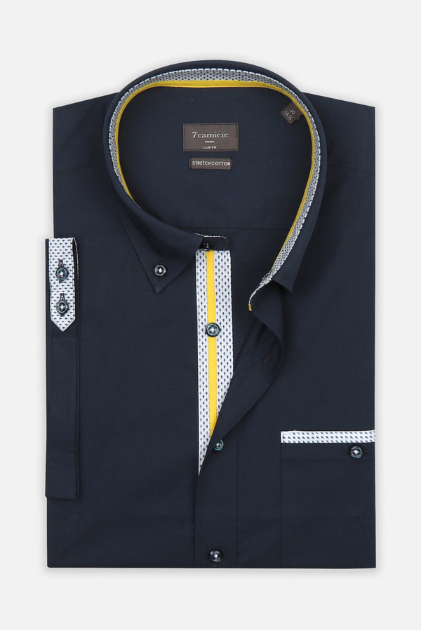 Iconic Herren Hemd Kurzarm Poplin Stretch Blau