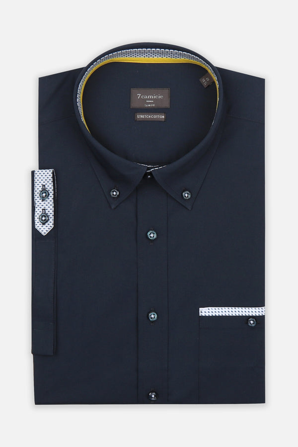 Iconic Herren Hemd Kurzarm Poplin Stretch Blau