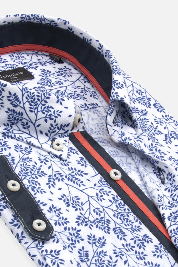 Camicia Uomo Manica Corta Iconic Lino Bianco Blu