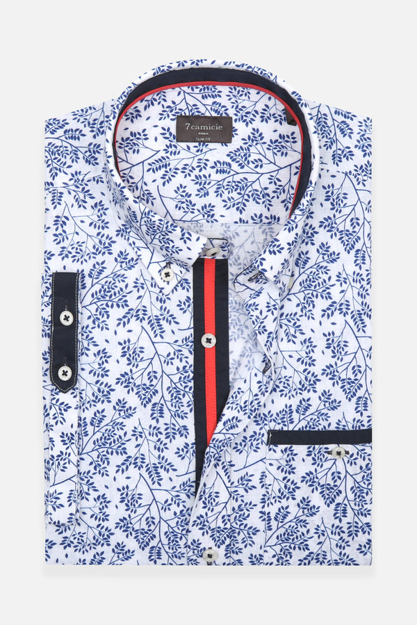 Camicia Uomo Manica Corta Iconic Lino Bianco Blu