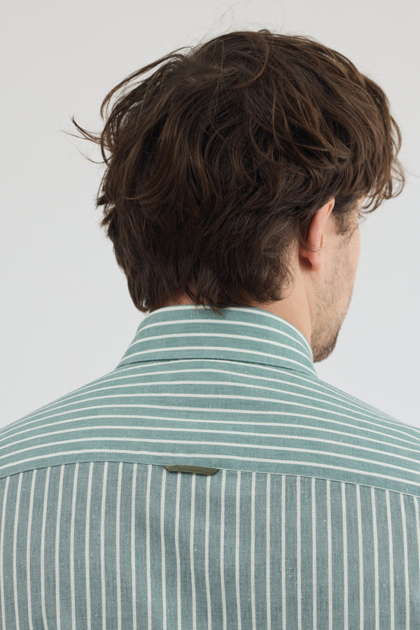 Camicia Uomo Manica Corta Iconic Lino Verde Bianco