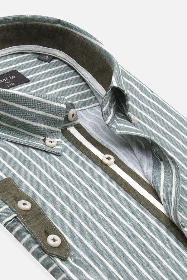 Camicia Uomo Manica Corta Iconic Lino Verde Bianco