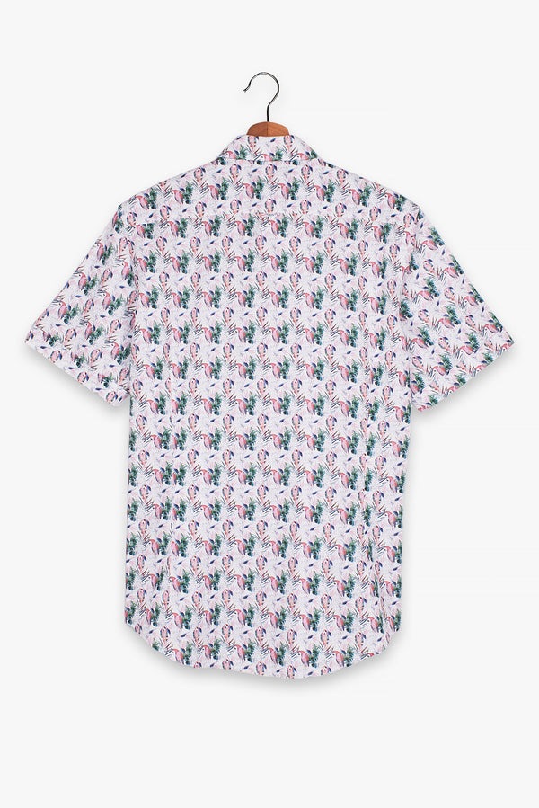 Camisa Hombre Manga corta Leonardo Sport Lino Blanco Rosa