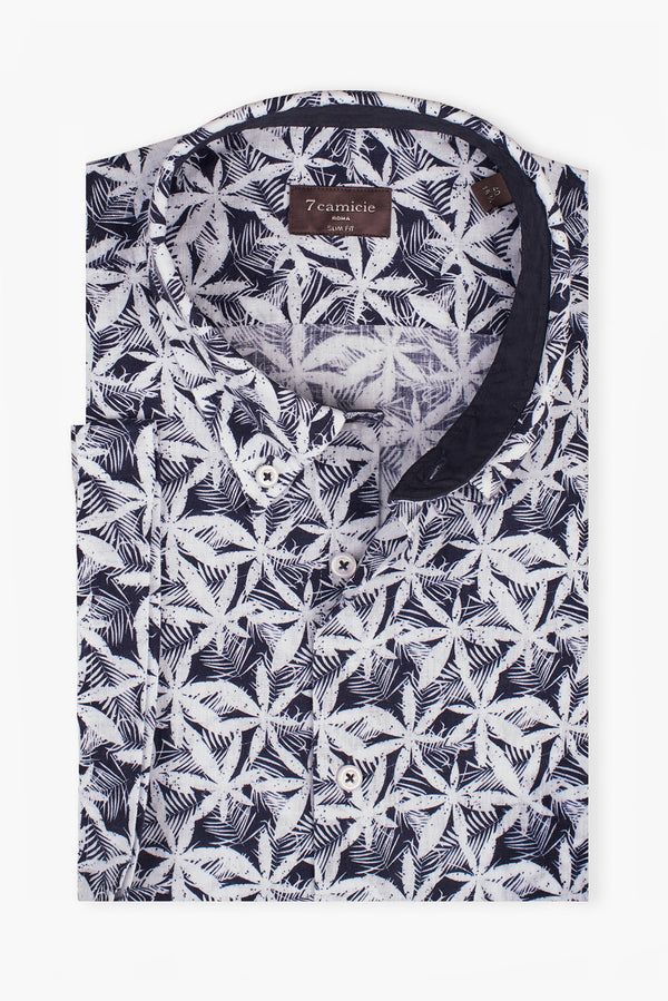 Camisa Hombre Manga corta Leonardo Sport Lino Azul Blanco