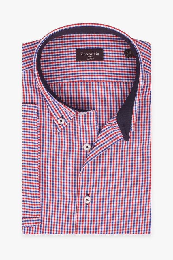 Chemise Homme Manche Courte Leonardo Sport Popelin Bleu Rouge