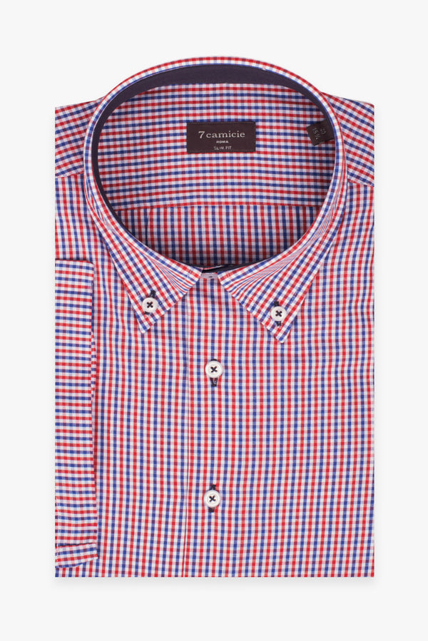 Leonardo Sport Poplin Man Shirt Short Sleeve Blue Red