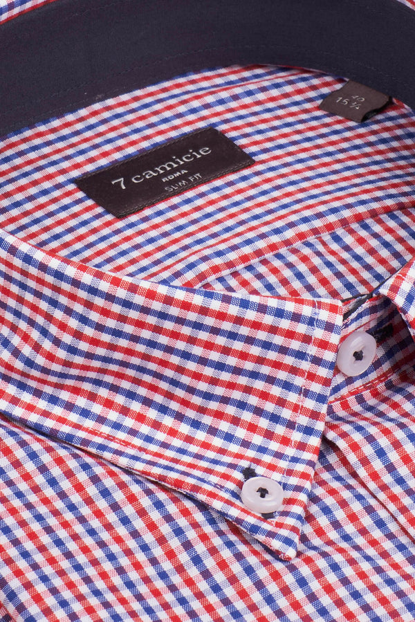 Chemise Homme Manche Courte Leonardo Sport Popelin Bleu Rouge