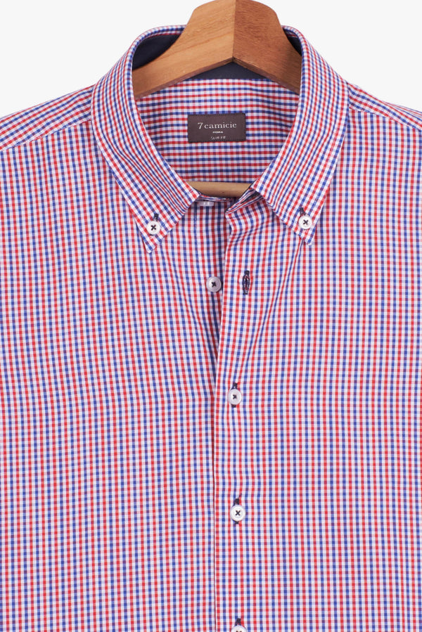 Camisa Hombre Manga corta Leonardo Sport Popelin Azul Rojo