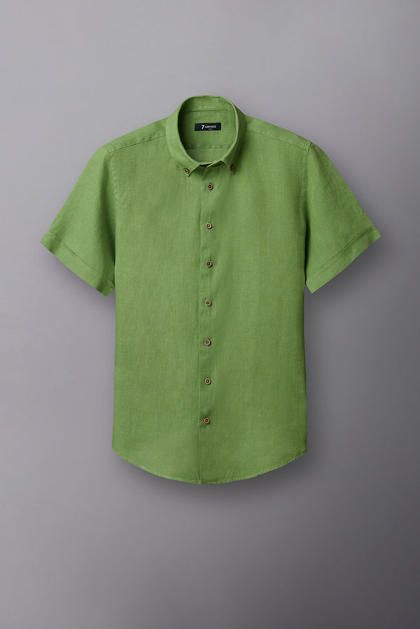 Leonardo Sport Linen Man Shirt Short Sleeve Green