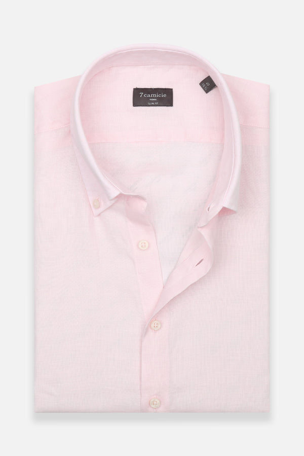 Leonardo Sport Linen Man Shirt Short Sleeve Pink
