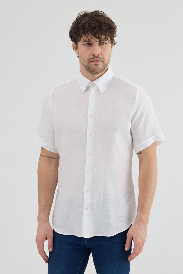 Camisa Hombre Manga corta Leonardo Sport Lino Blanco