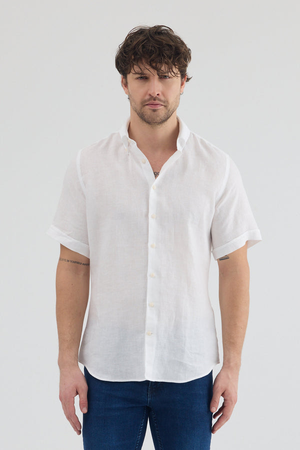 Camisa Hombre Manga corta Leonardo Sport Lino Blanco